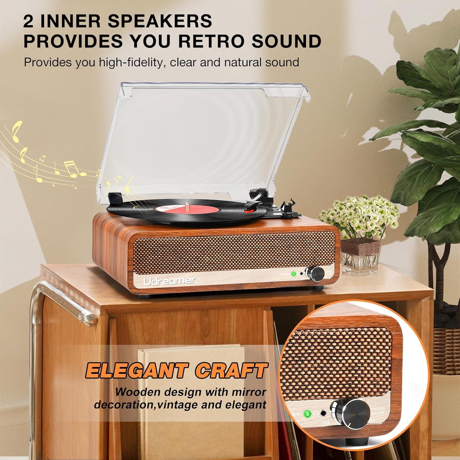 Reproductor de Vinilo Udreamer con Bluetooth 5.3 y Altavoces 40W