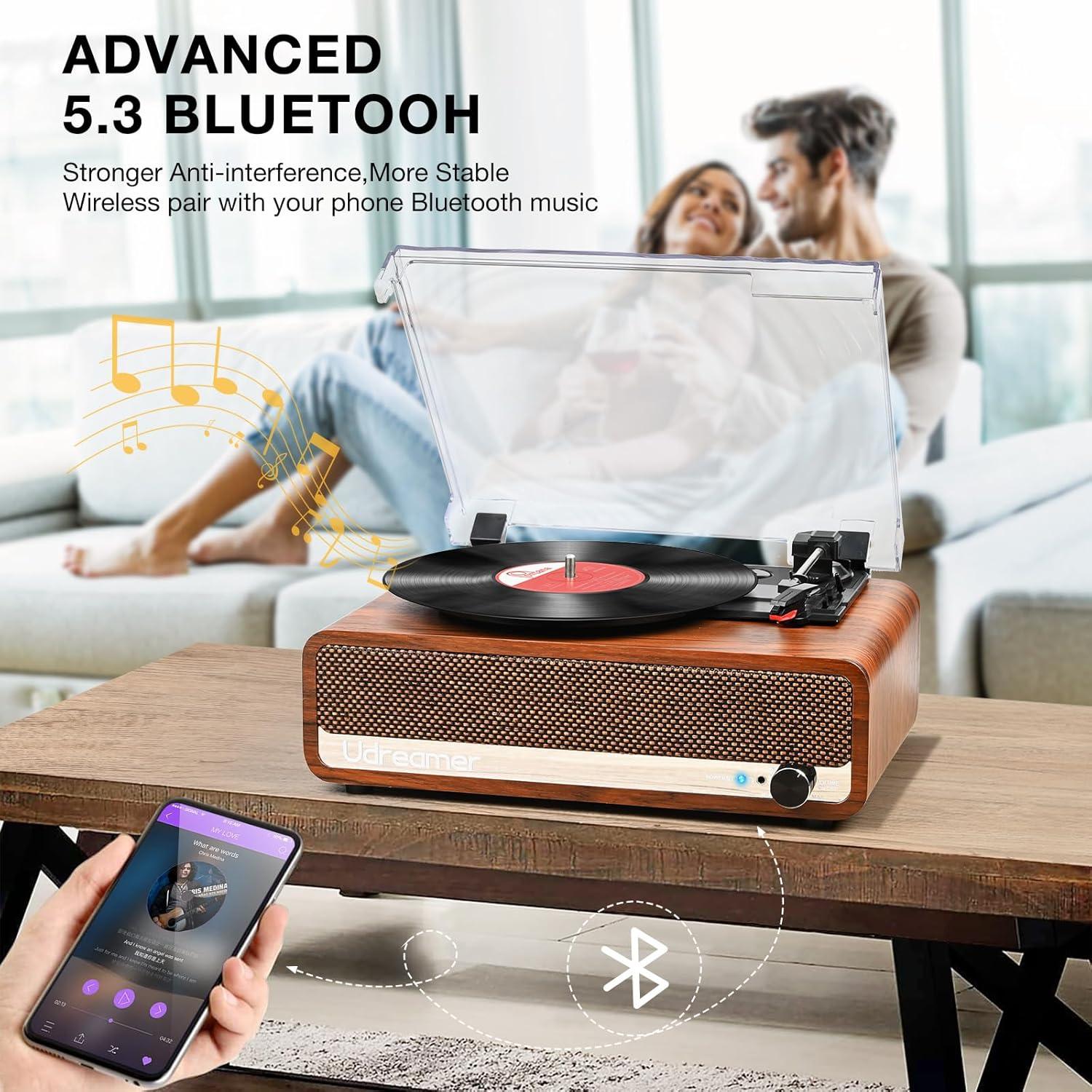 Reproductor de Vinilo Udreamer con Bluetooth 5.3 y Altavoces 40W