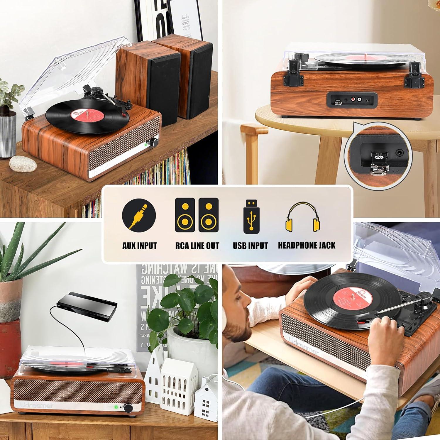 Reproductor de Vinilo Udreamer con Bluetooth 5.3 y Altavoces 40W