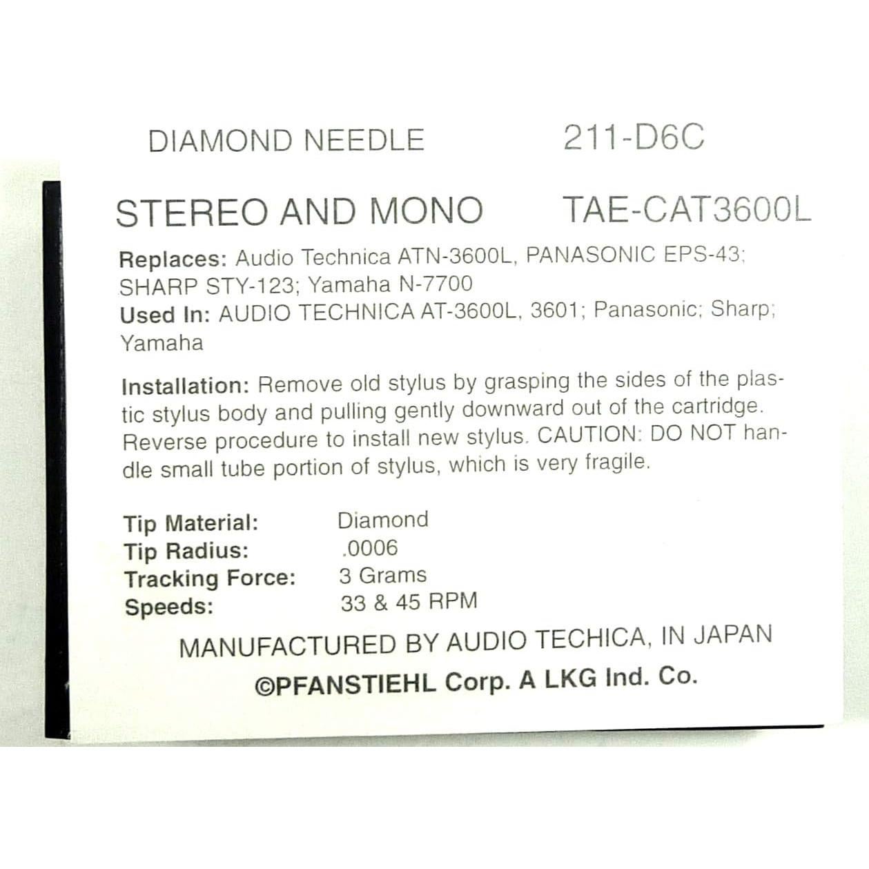 Aguja de Fonógrafo Pfanstiehl para Audio Technica AT3600L