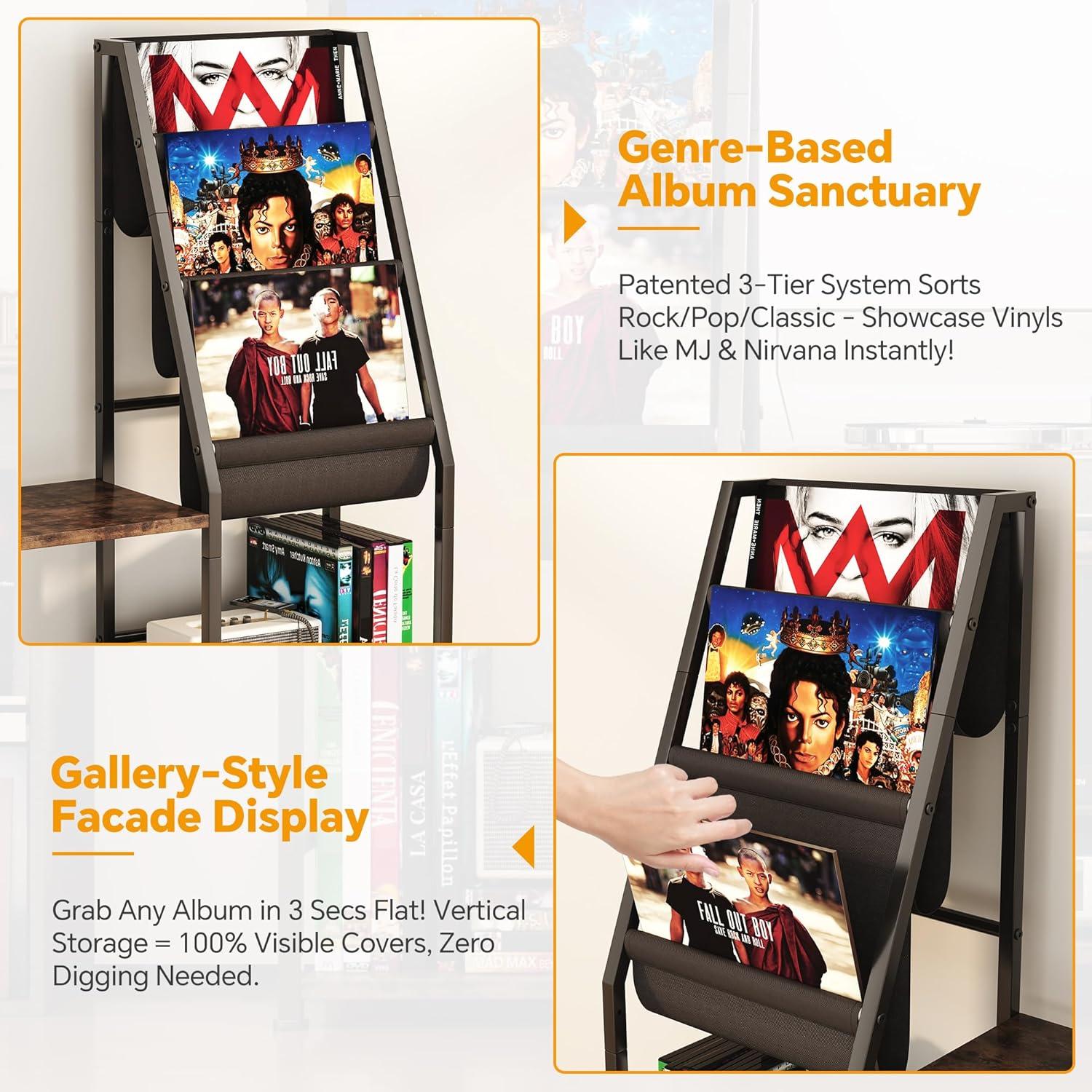 Soporte para Tocadiscos Homeiju 3 Niveles para 200 Álbumes