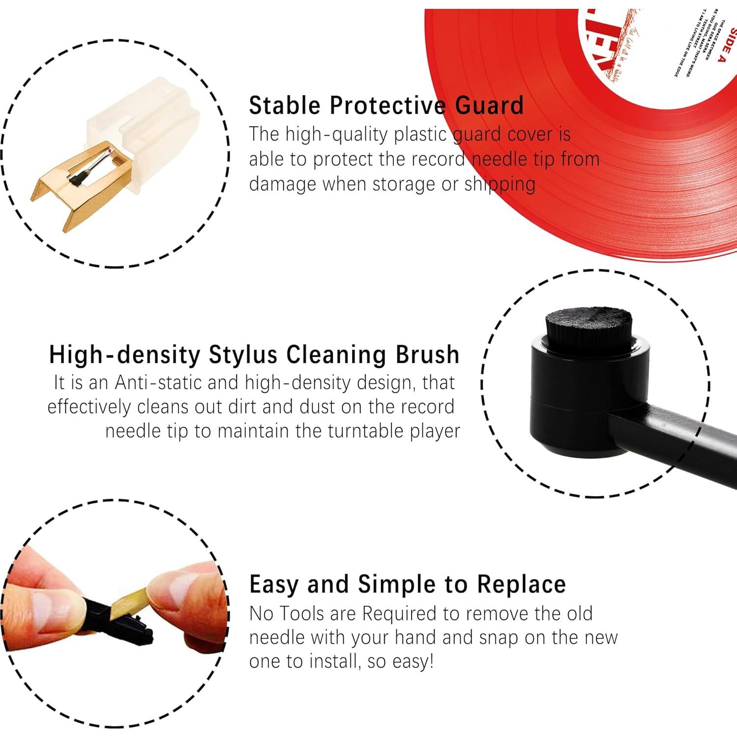 Kit de Agujas de Tocadiscos de Diamante + Cepillo de Limpieza