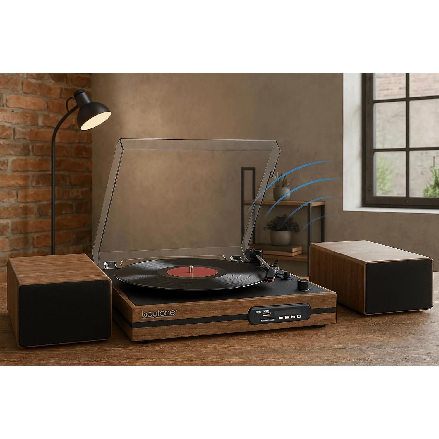 Tocadiscos Boytone Vintage con Altavoces Estéreo Bluetooth