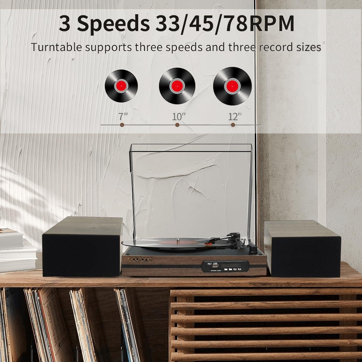 Tocadiscos Boytone Vintage con Altavoces Estéreo Bluetooth
