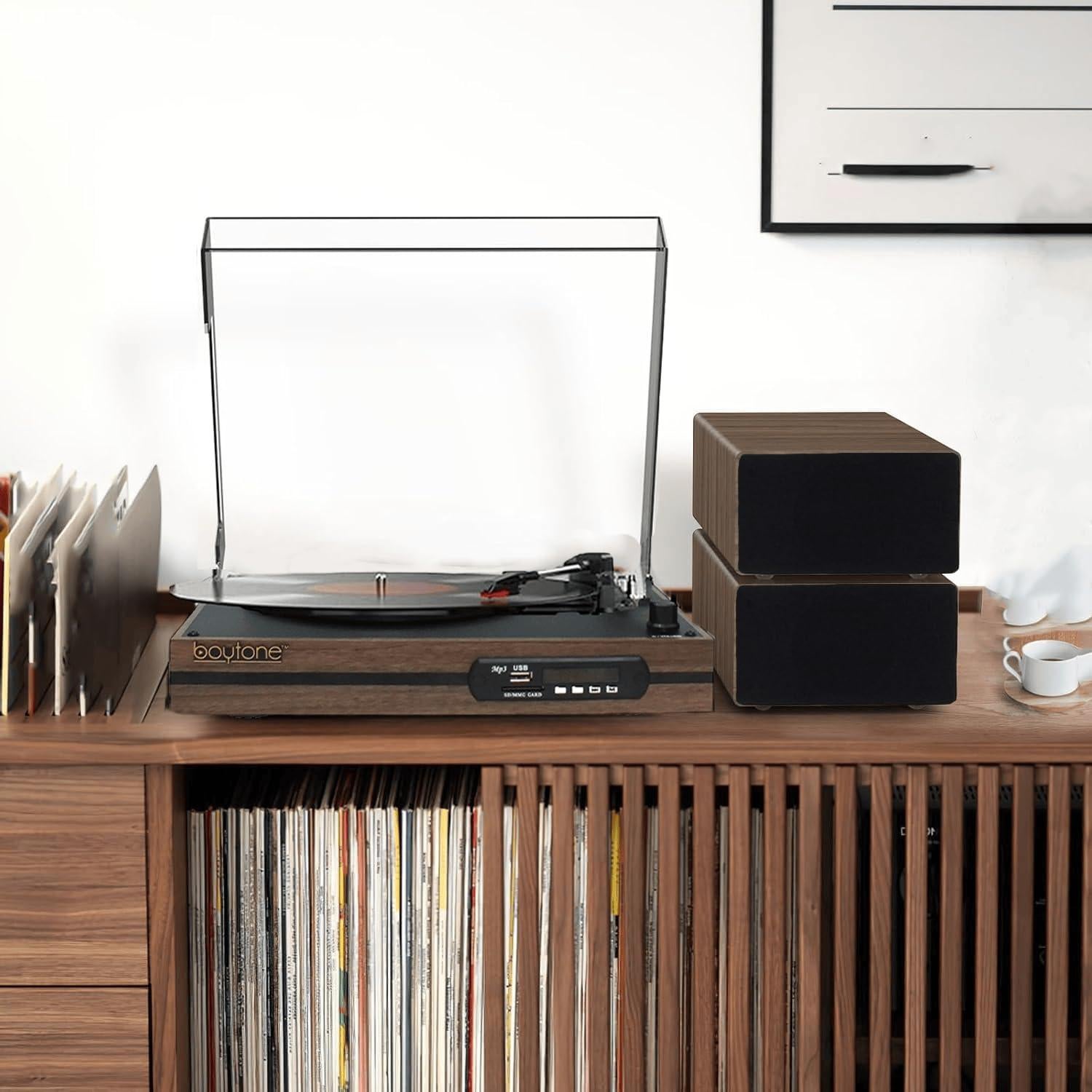 Tocadiscos Boytone Vintage con Altavoces Estéreo Bluetooth