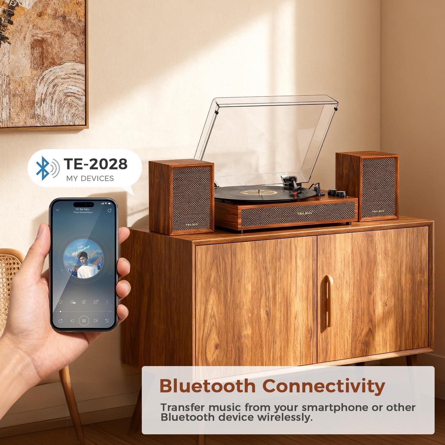 Reproductor de Vinilo TANLANIN SON1-TE-2028BR con Altavoces Externos