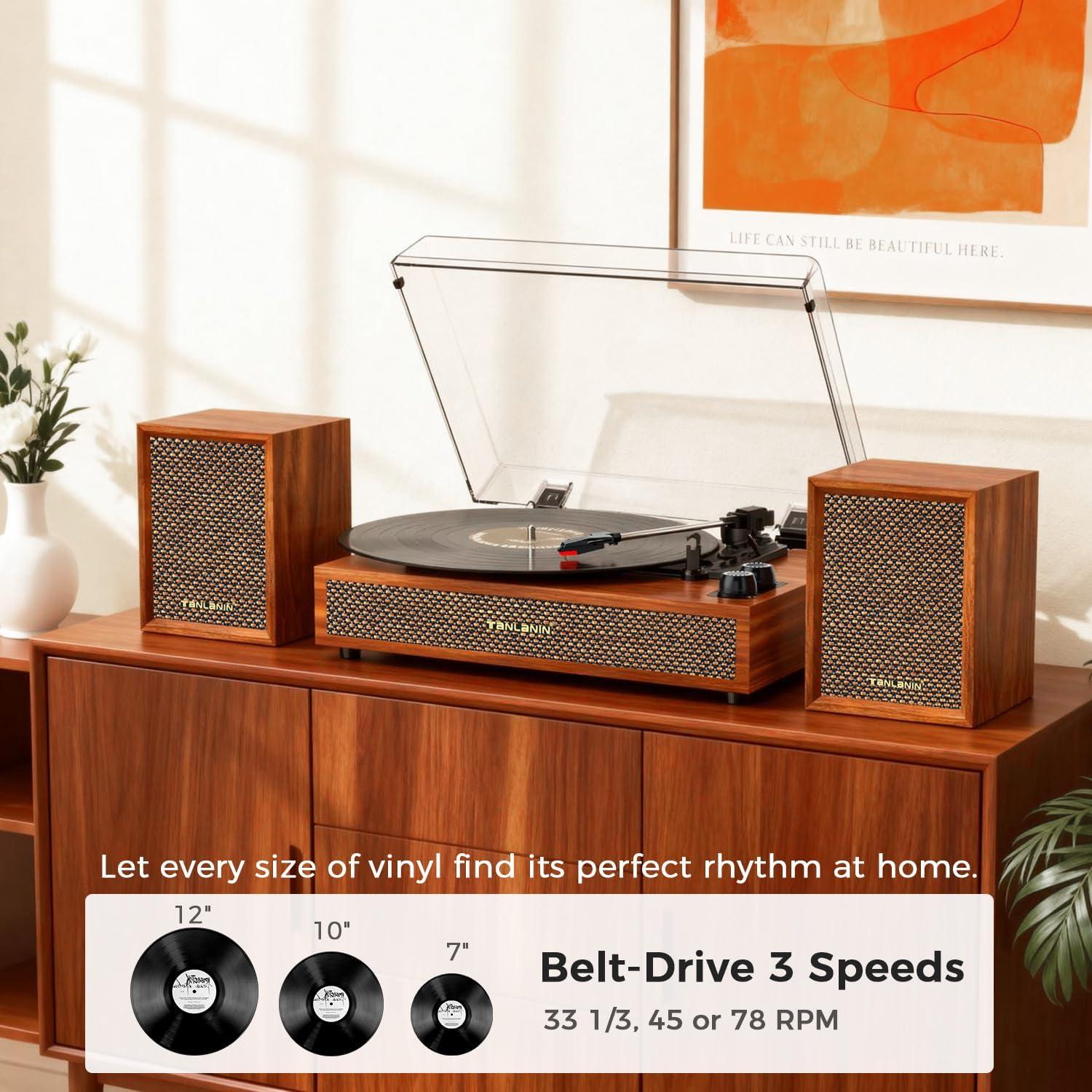 Reproductor de Vinilo TANLANIN SON1-TE-2028BR con Altavoces Externos