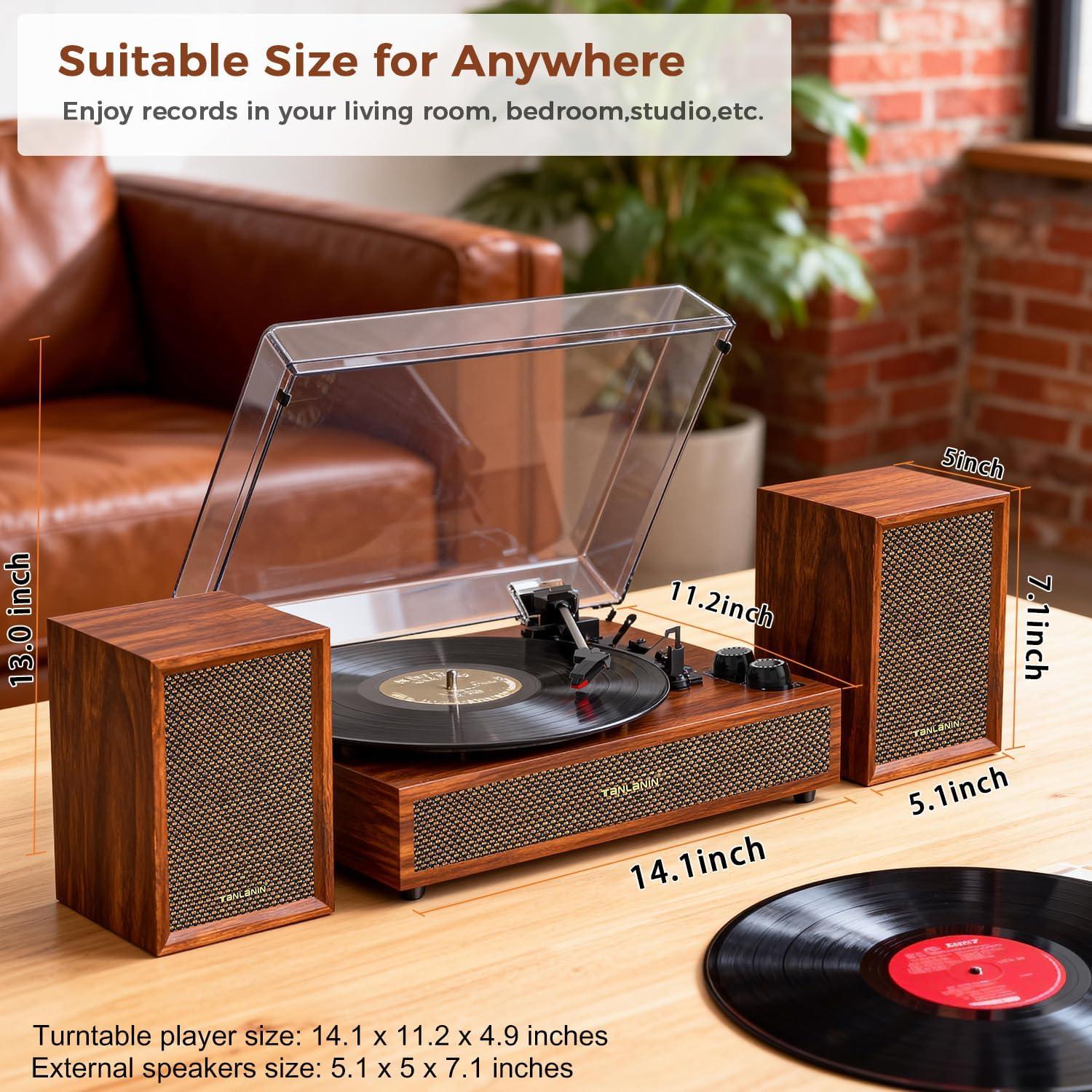 Reproductor de Vinilo TANLANIN SON1-TE-2028BR con Altavoces Externos