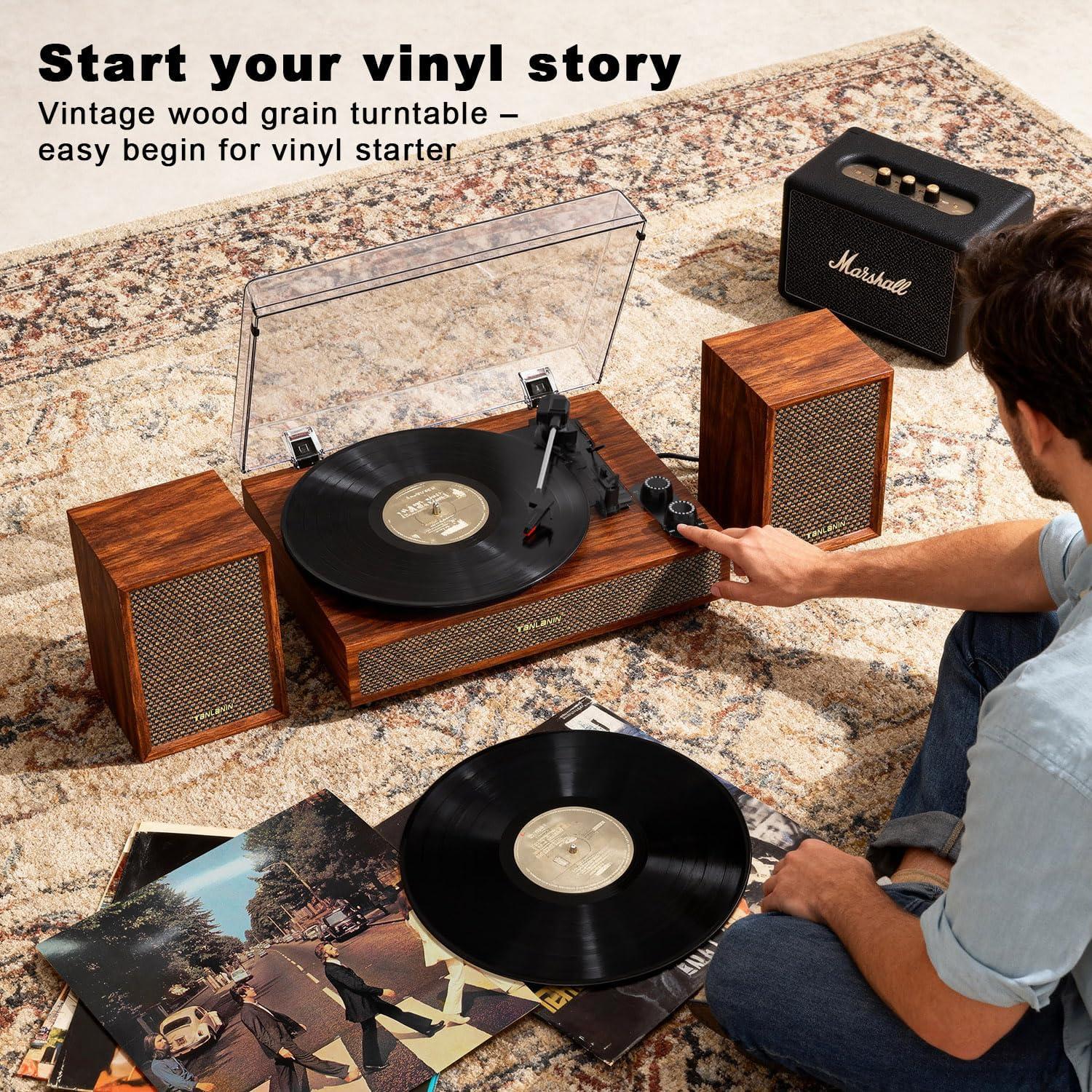 Reproductor de Vinilo TANLANIN SON1-TE-2028BR con Altavoces Externos