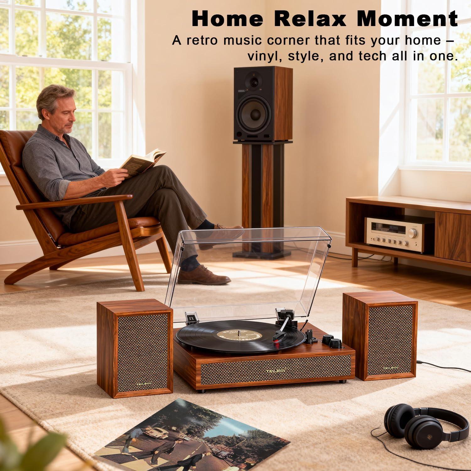 Reproductor de Vinilo TANLANIN SON1-TE-2028BR con Altavoces Externos