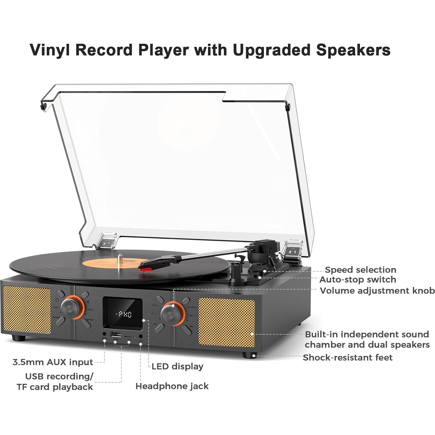 Reproductor de Vinilo Bluetooth VICTRESS SON1+TE-2032GY 3 Velocidades