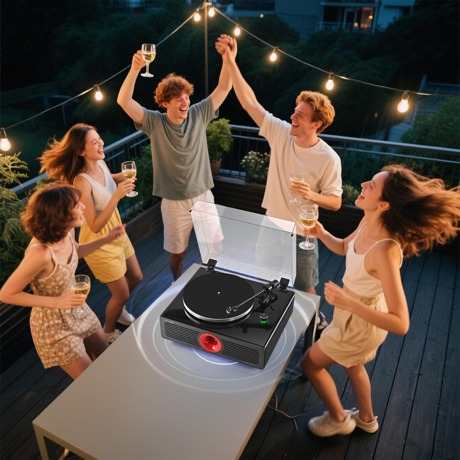 Reproductor de Vinilo SINJEE L5 con Bluetooth y 5 Altavoces Hi-Fi