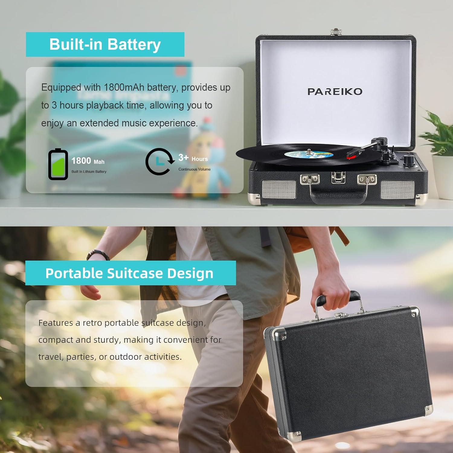 Reproductor de Vinilo PAREIKO T316 Bluetooth 3 Velocidades