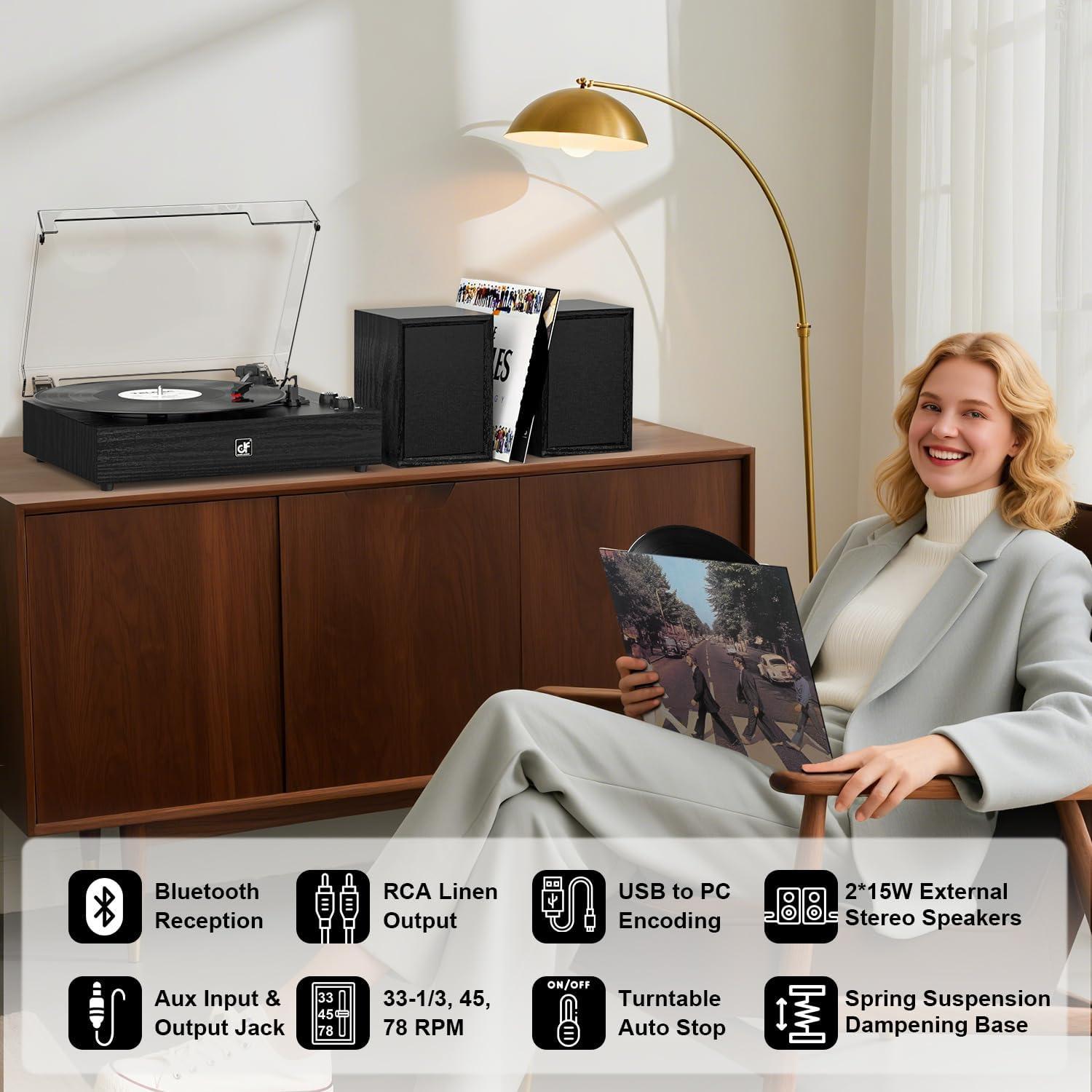 Reproductor de Vinilo DANFI AUDIO TE-2028 30W Bluetooth Madera Negra