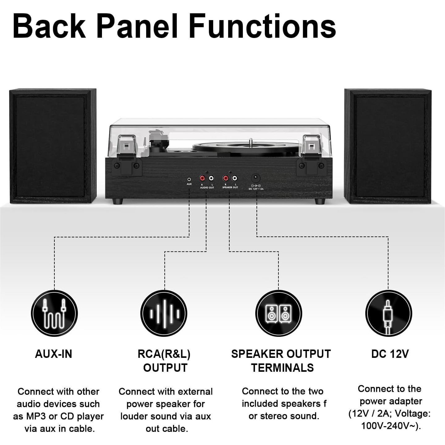 Reproductor de Vinilo DANFI AUDIO TE-2028 30W Bluetooth Madera Negra