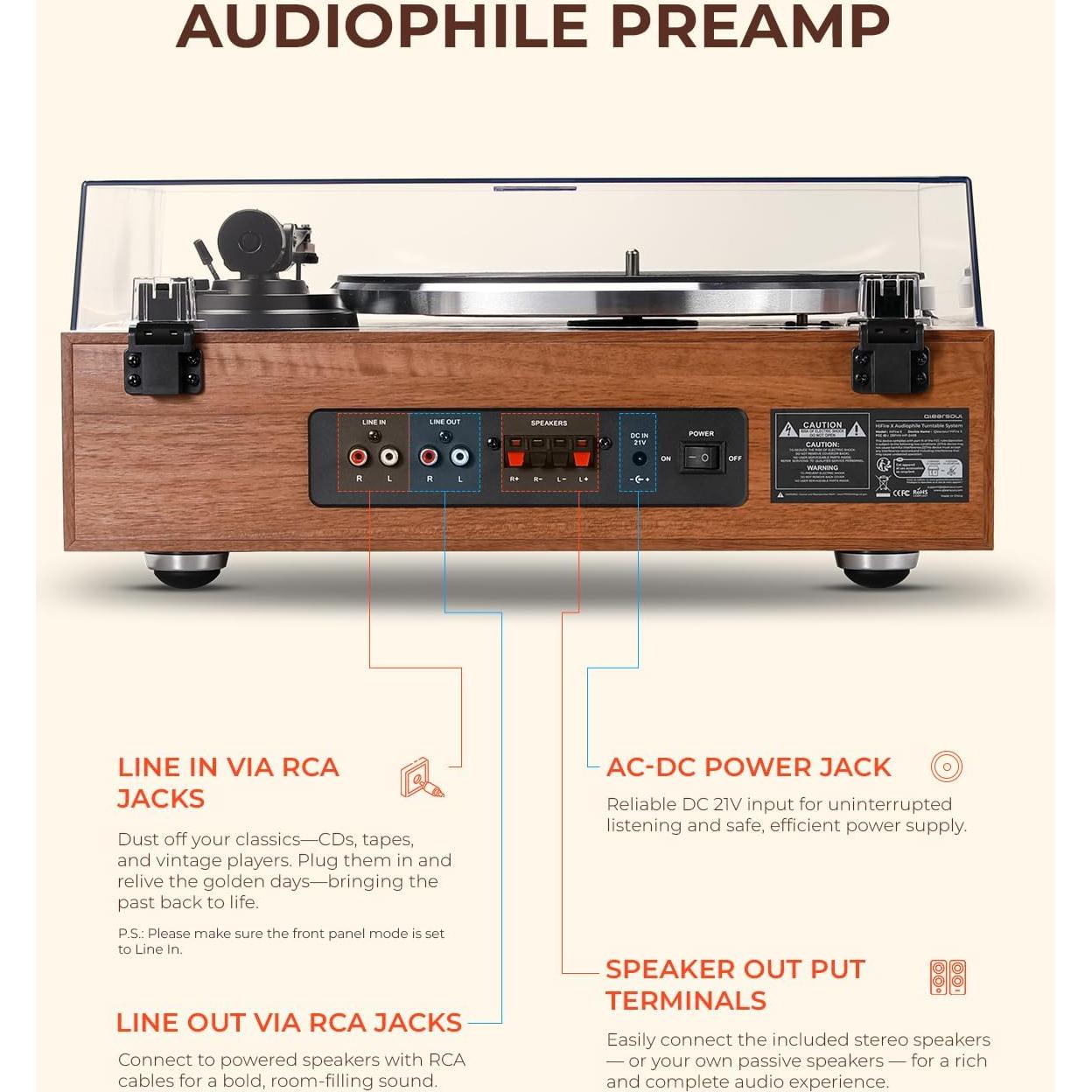 Reproductor de Vinilo HiFire X con Altavoces 100W y Preamp DSP