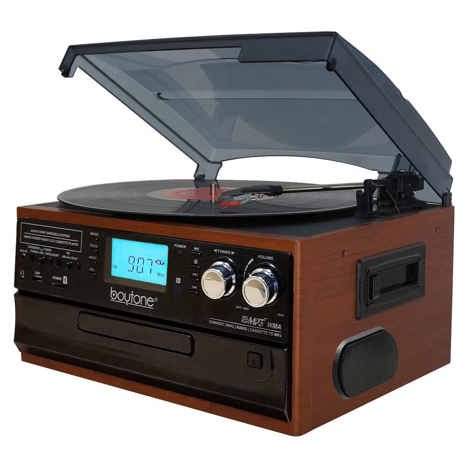 Reproductor de Vinilo Bluetooth Boytone BT-22MS con Radio y CD