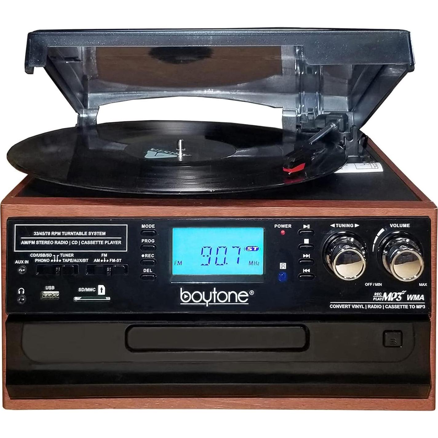 Reproductor de Vinilo Bluetooth Boytone BT-22MS con Radio y CD