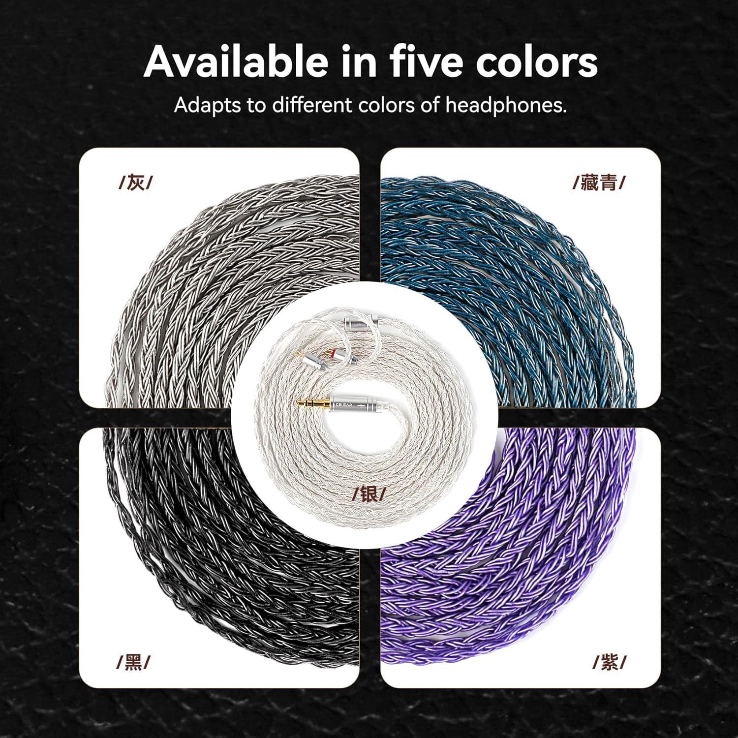 Cable IEM KBEAR ST24 Plus 2.0m Plata-Blanco HiFi 5N OCC