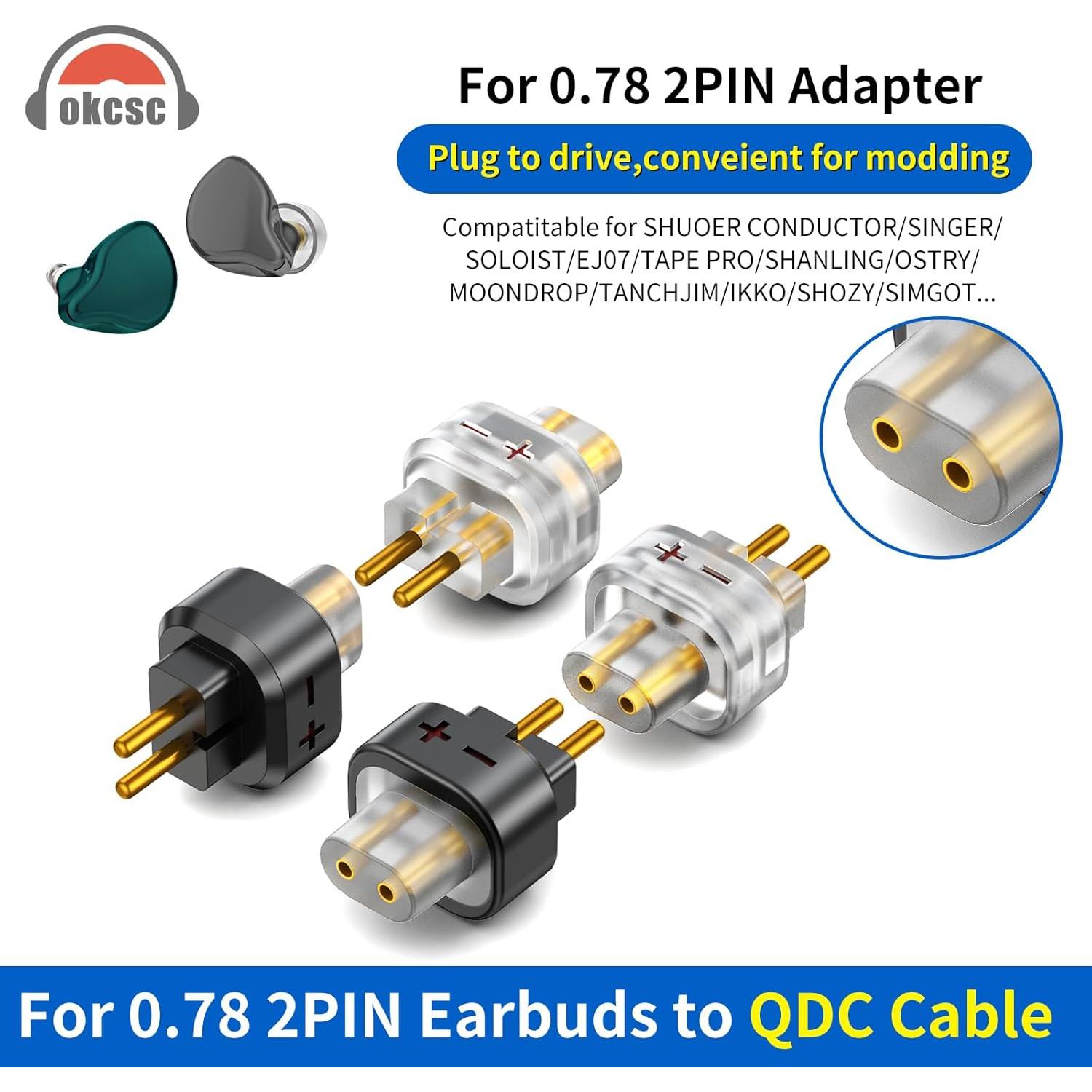 Adaptador de Auriculares QDC 2PIN a 0.78 2PIN Negro OKCSC