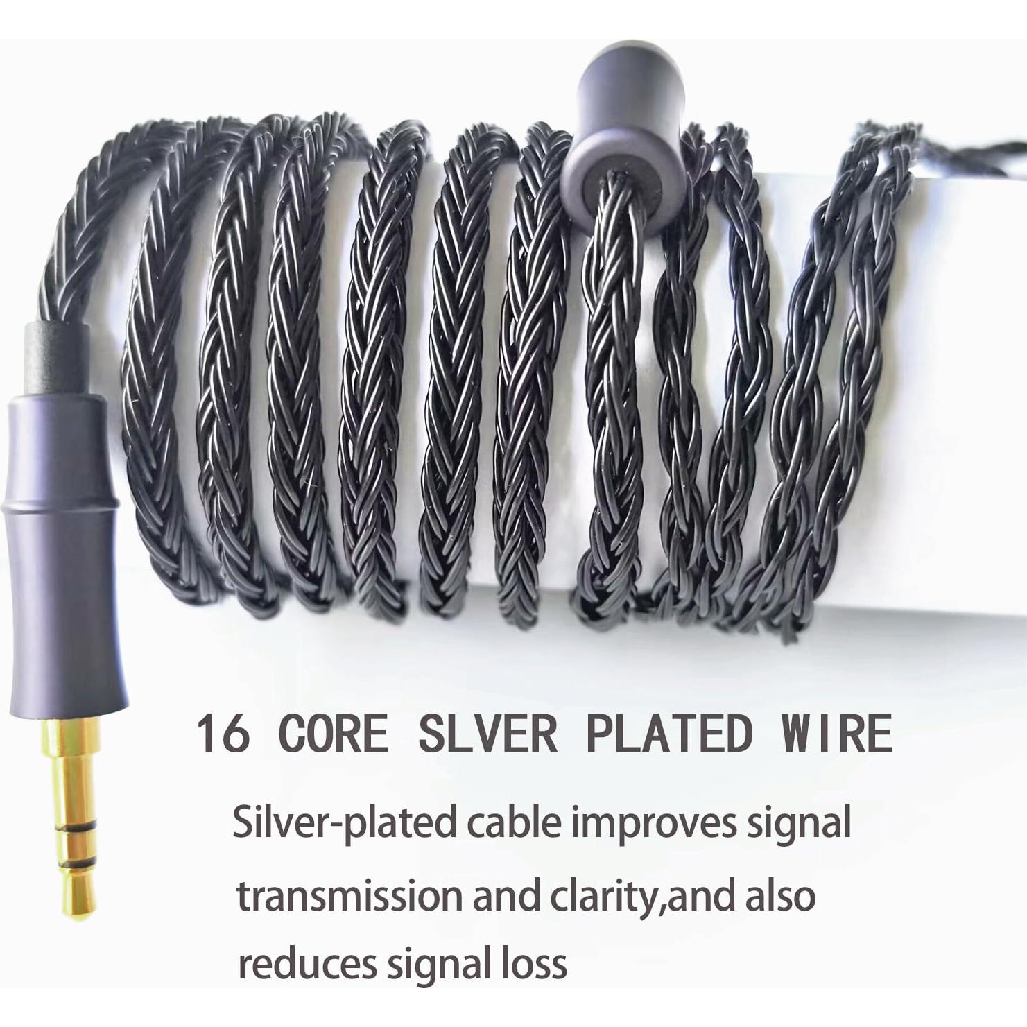 Cable de Auriculares Fezzlo 16 Núcleos Plata 1.5m 3.5mm Negro