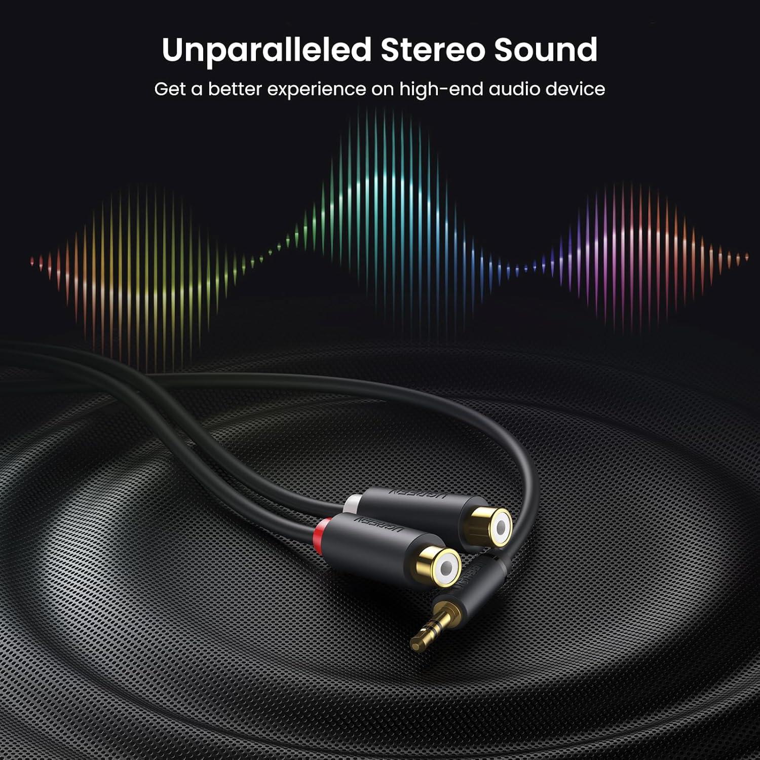 Cable de Audio UGREEN 3.5mm a 2 RCA Hembra 0.24m