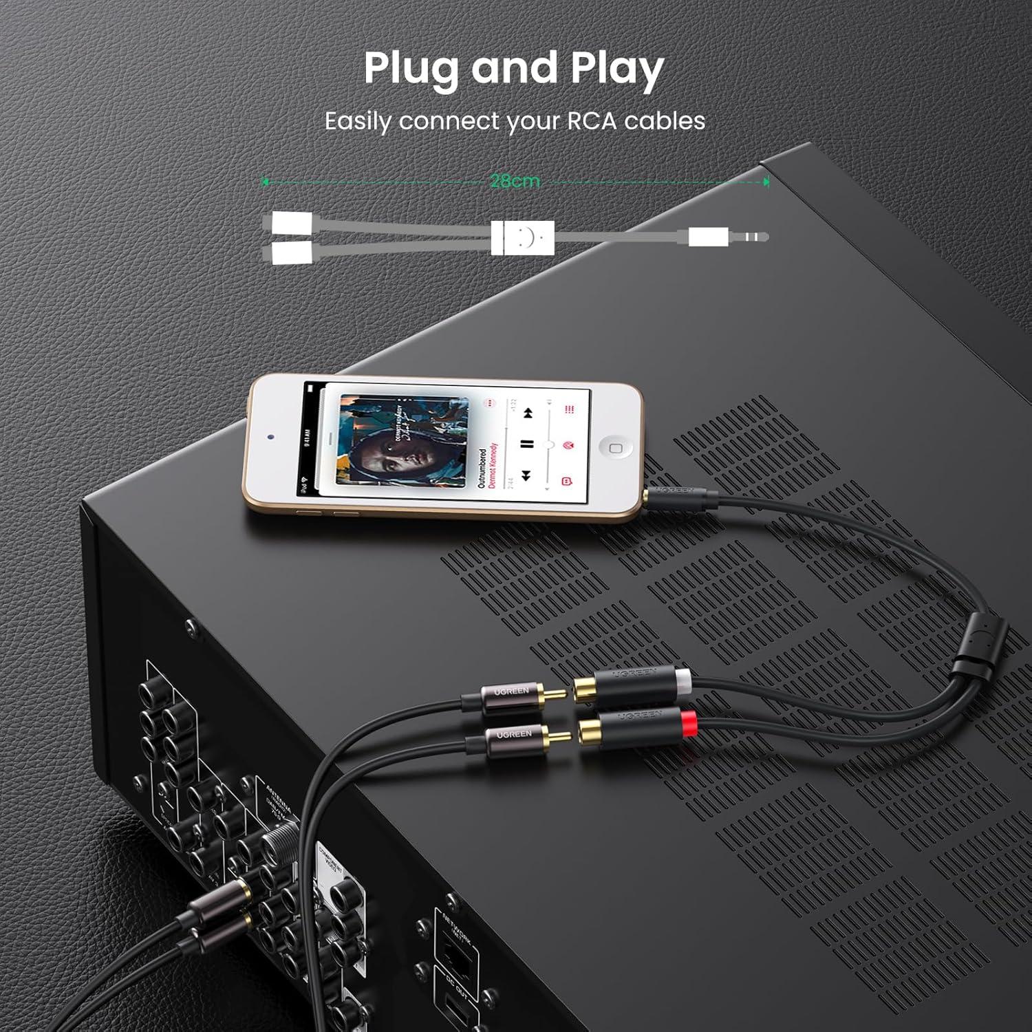 Cable de Audio UGREEN 3.5mm a 2 RCA Hembra 0.24m