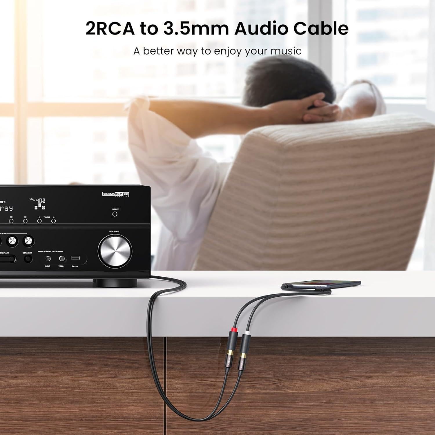 Cable de Audio UGREEN 3.5mm a 2 RCA Hembra 0.24m