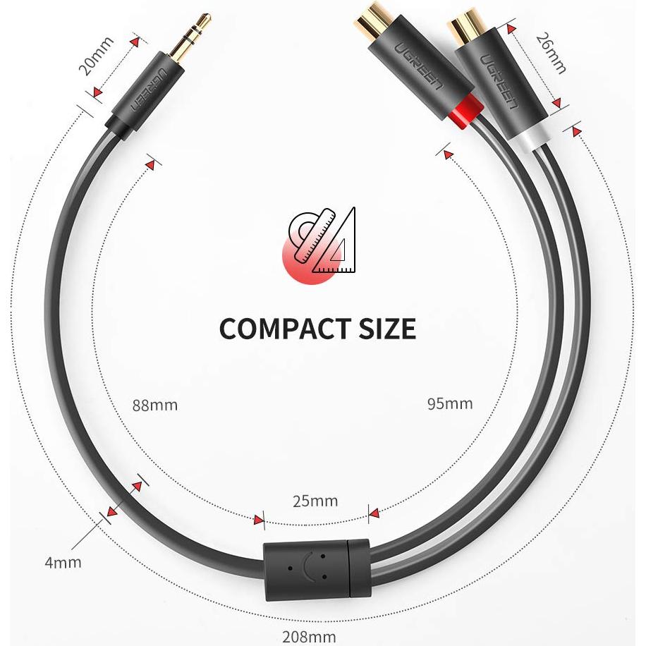 Cable de Audio UGREEN 3.5mm a 2 RCA Hembra 0.24m