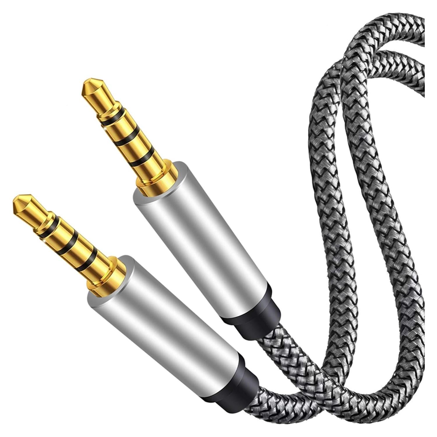 Cable Auxiliar Macho a Macho 3.5mm Tan QY 30cm Plata