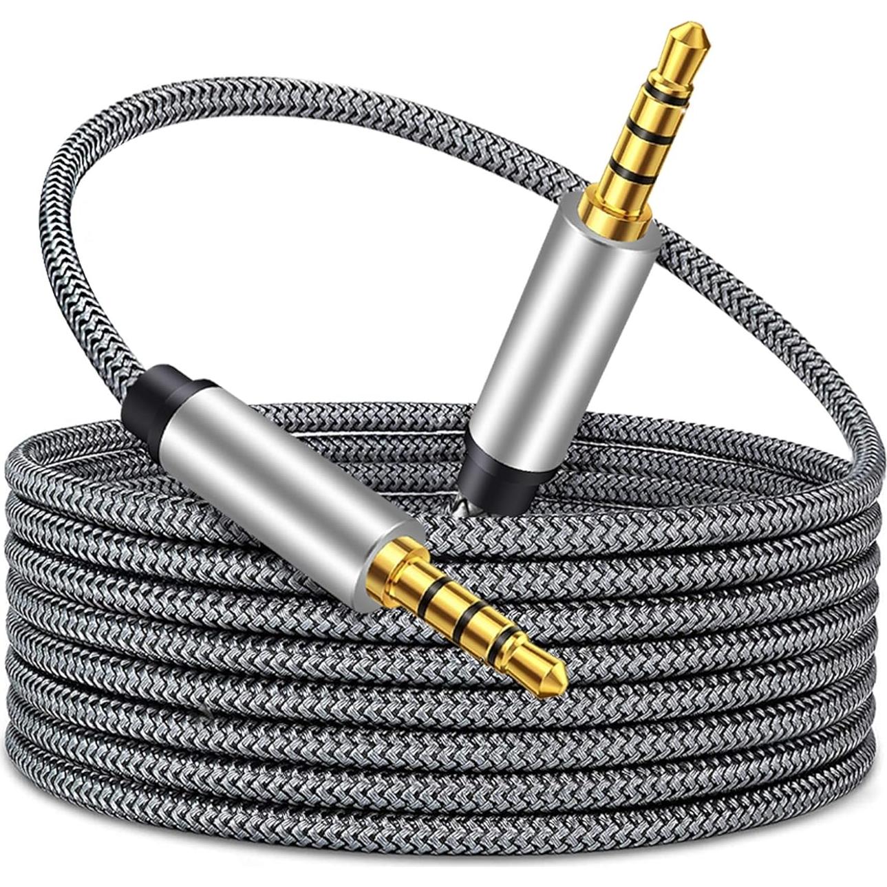 Cable Auxiliar Macho a Macho 3.5mm Tan QY 30cm Plata