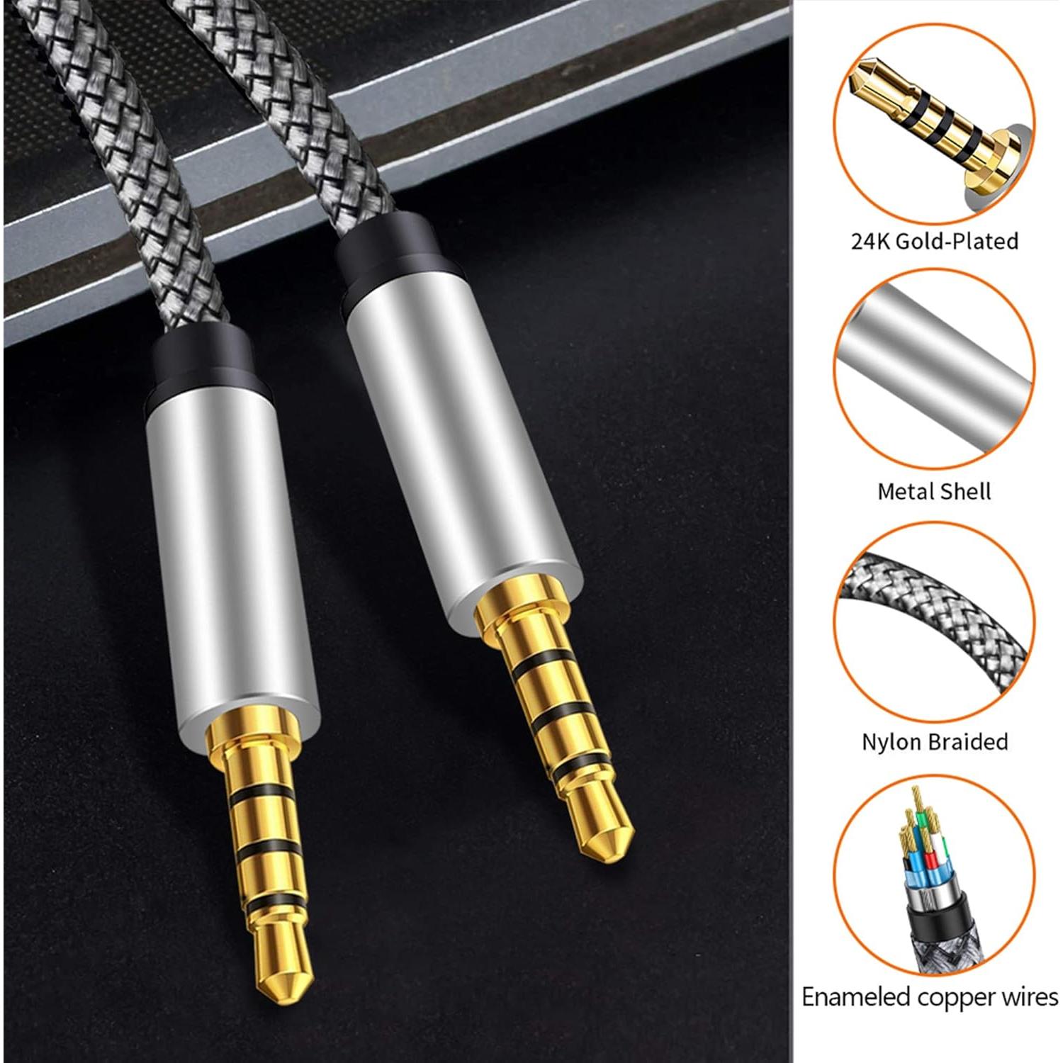 Cable Auxiliar Macho a Macho 3.5mm Tan QY 30cm Plata