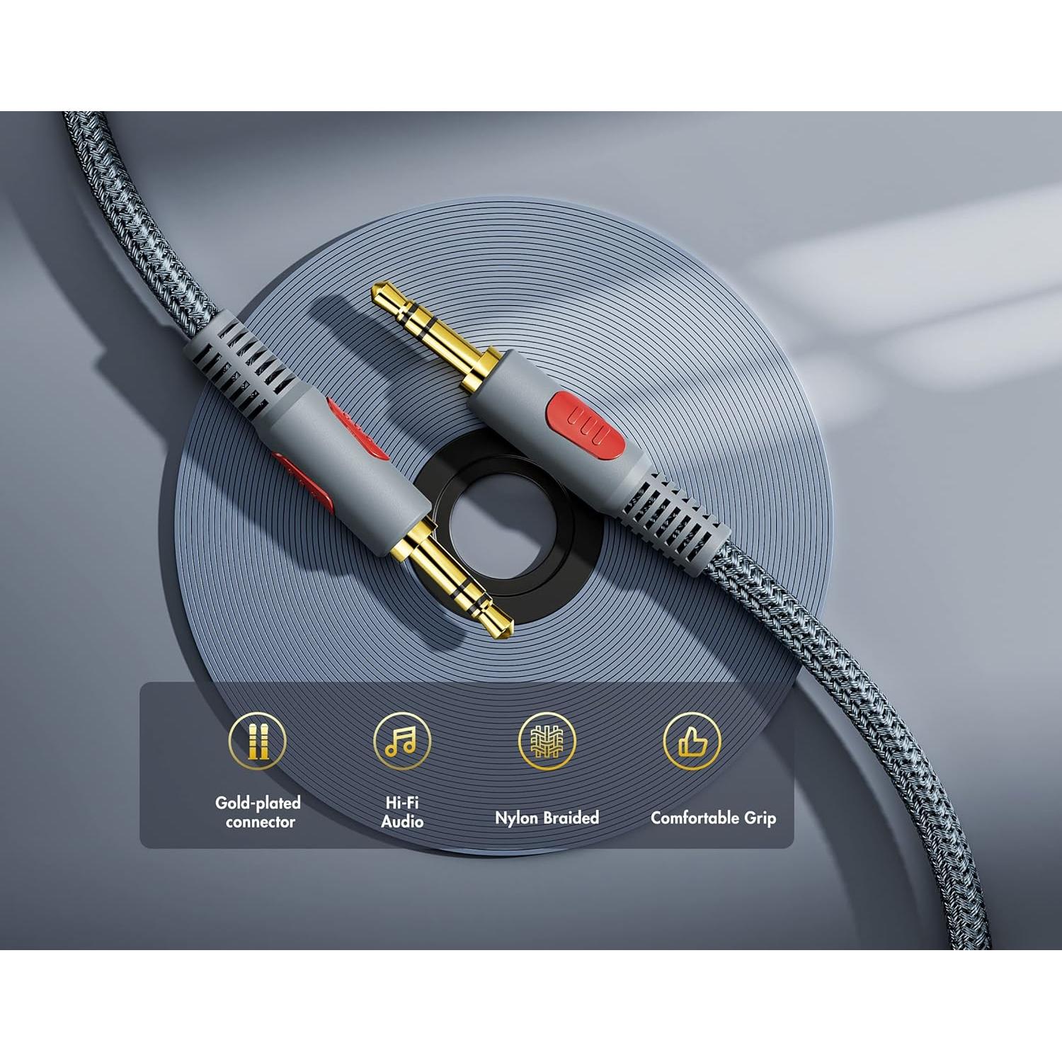 Cable Auxiliar 150 pies Ruaeoda 3.5mm Macho a Macho Trenzado