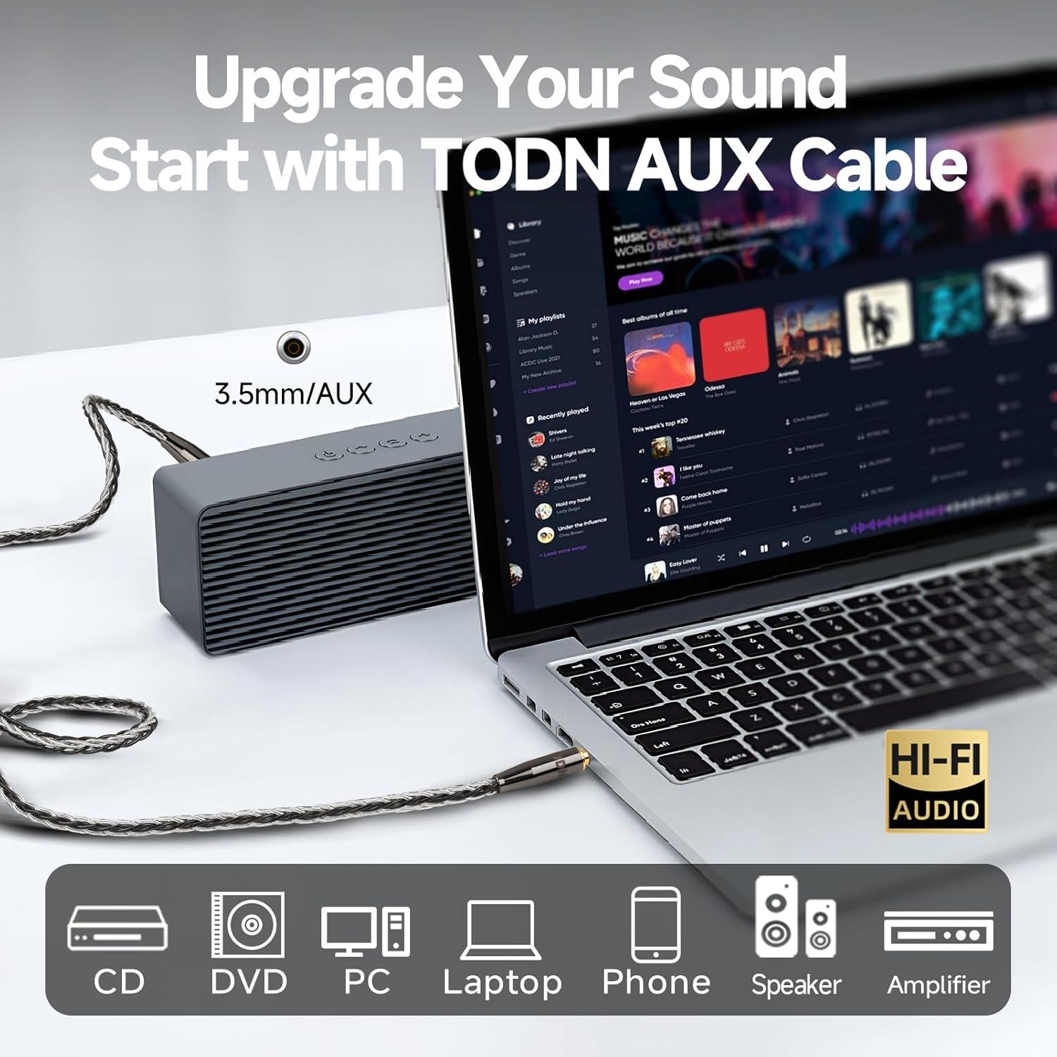 Cable de Audio 3.5mm TODN HiFi OCC Plata 0.5m