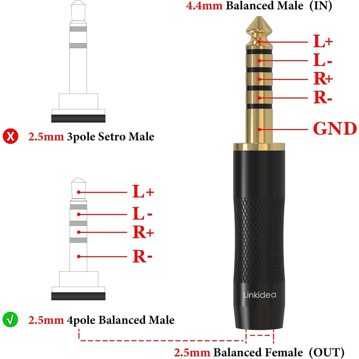 Adaptador de Audio Balanceado 4.4mm a 2.5mm Linkidea