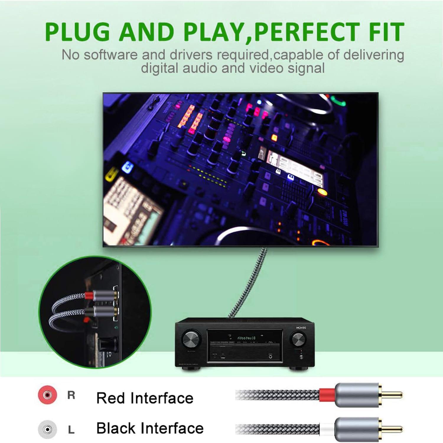 Cable de audio USB C a 2RCA Lvseeman 3.05m alta fidelidad