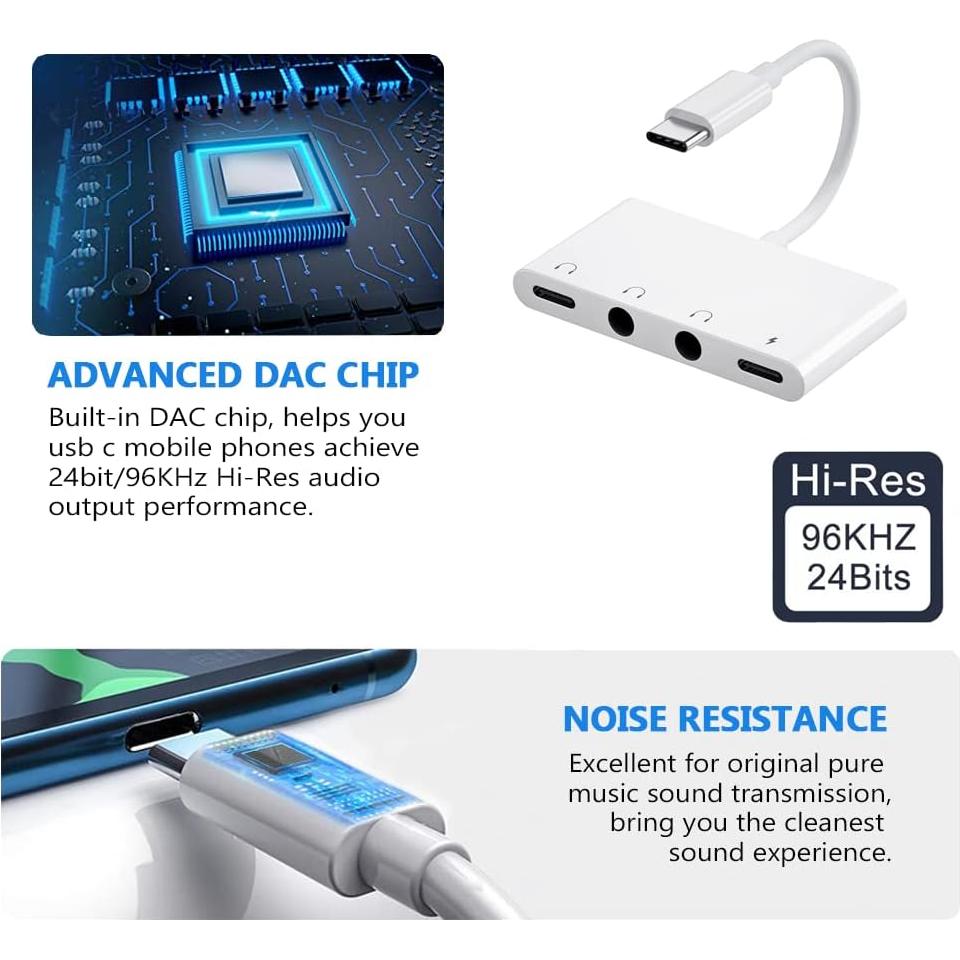 Adaptador USB C a 3.5mm PAReader con carga rápida y audio Hi-Fi