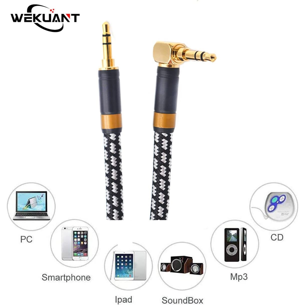 Cable Aux Estéreo 3.5mm Wekuant 1m Ángulo Recto Cobre Plateado
