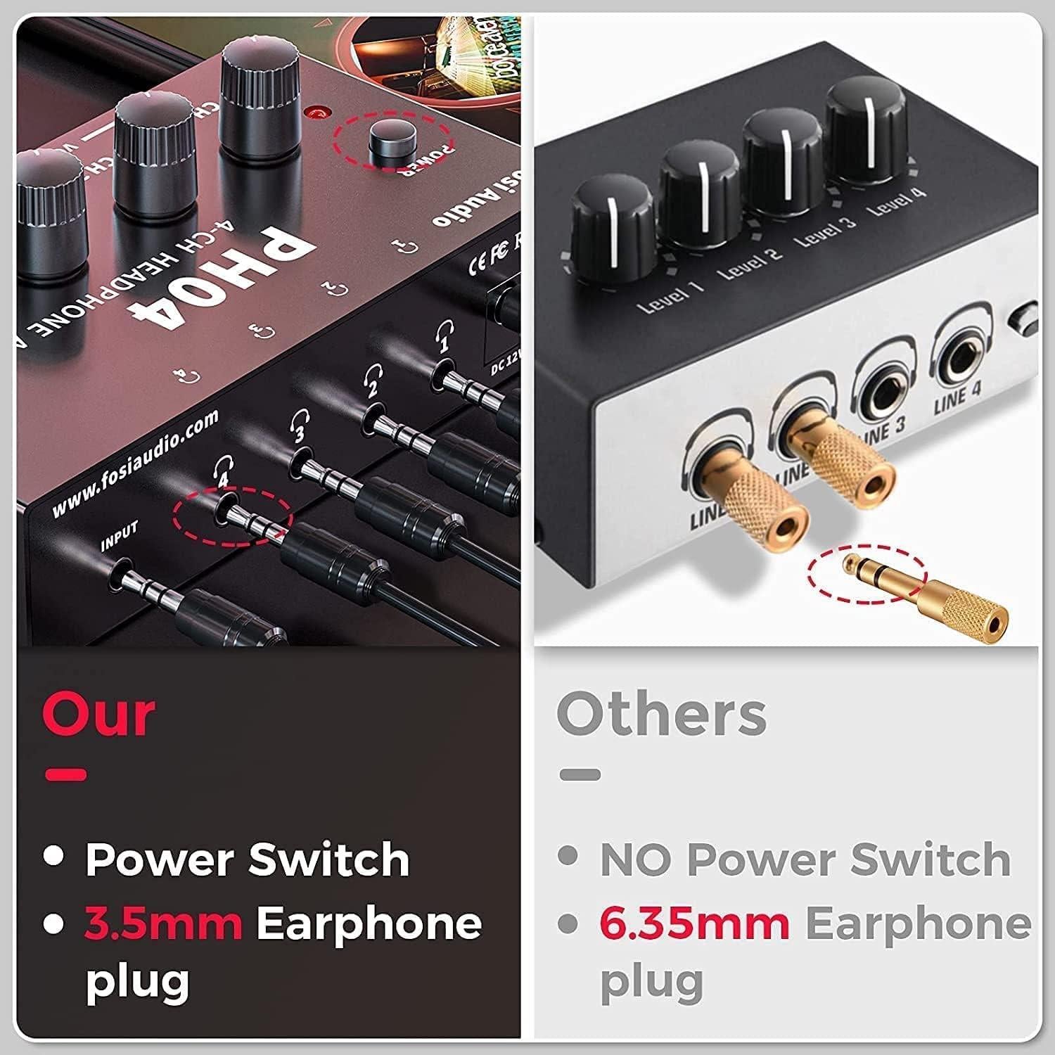 Amplificador de Auriculares Fosi Audio PH04 4 Canales 12V