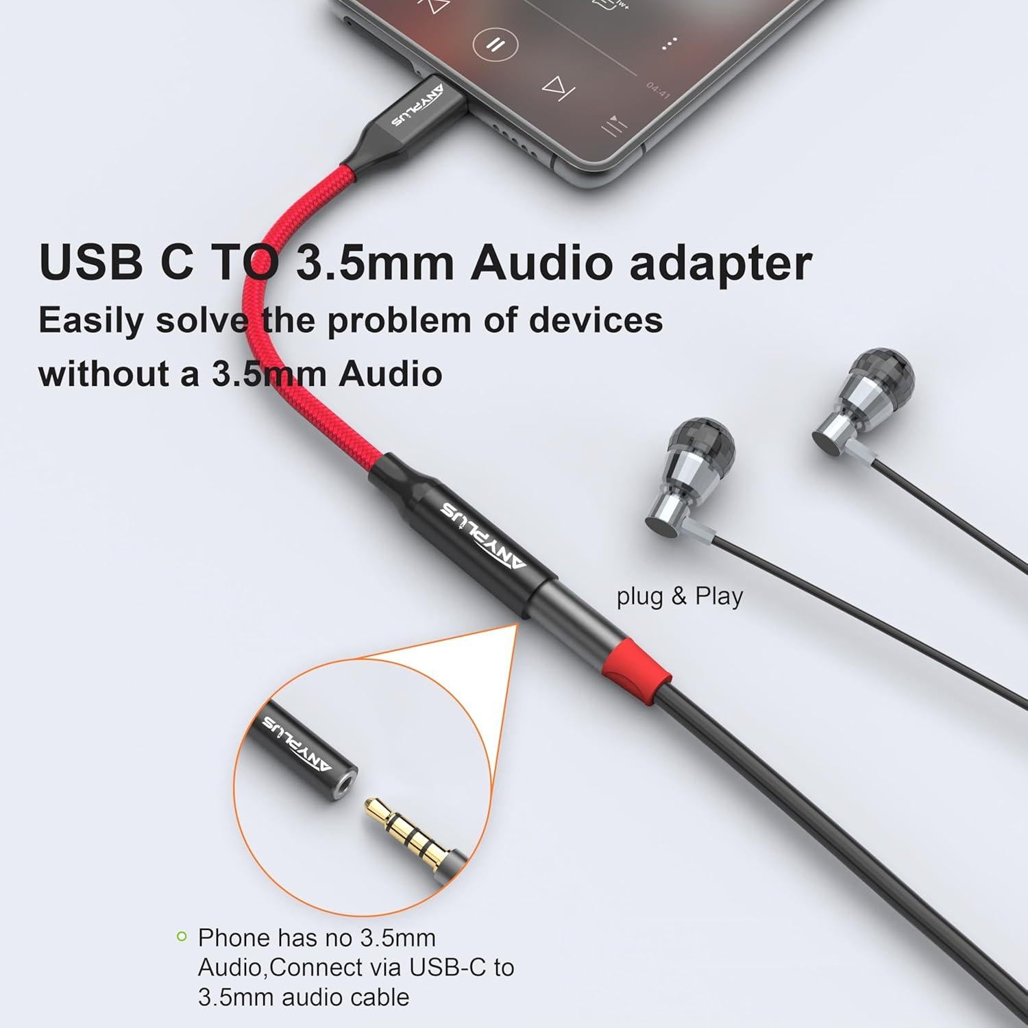 Adaptador USB-C a 3.5mm ANYPLUS - Cable AUX 0.3m