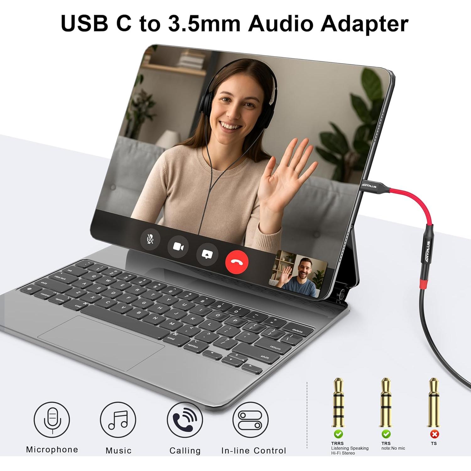 Adaptador USB-C a 3.5mm ANYPLUS - Cable AUX 0.3m