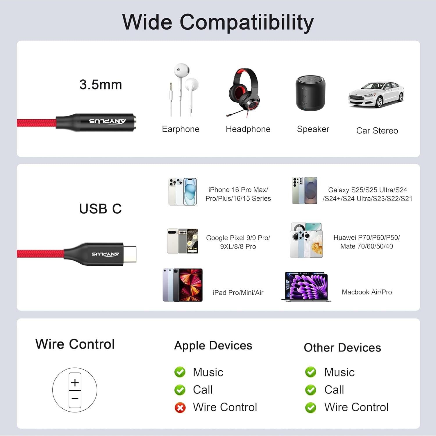 Adaptador USB-C a 3.5mm ANYPLUS - Cable AUX 0.3m
