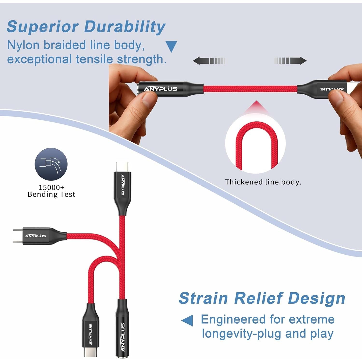 Adaptador USB-C a 3.5mm ANYPLUS - Cable AUX 0.3m