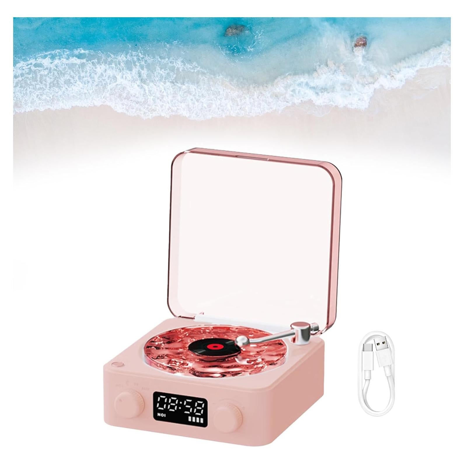 Altavoz Bluetooth Vinilo Preshwous 001 Rosa 4 en 1 con Luz