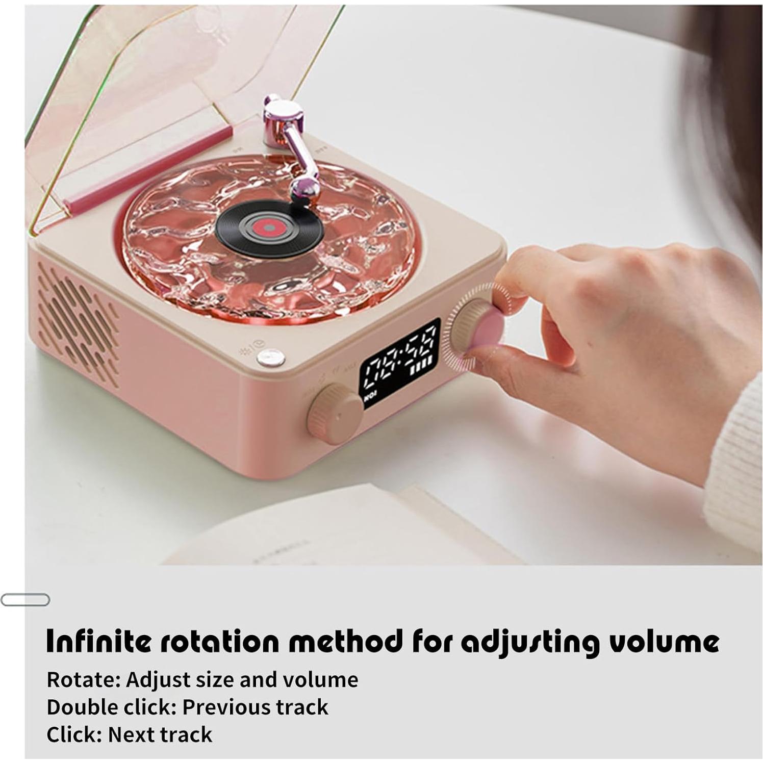 Altavoz Bluetooth Vinilo Preshwous 001 Rosa 4 en 1 con Luz