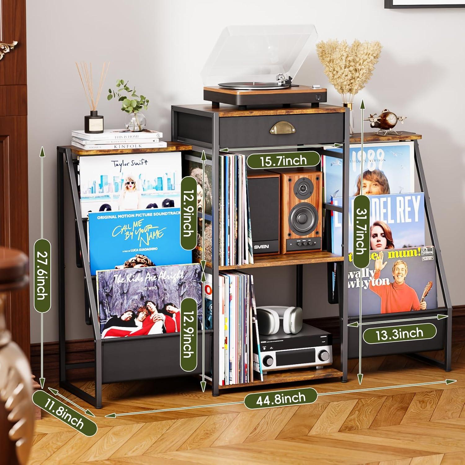 Soporte para Tocadiscos JunVpic Marrón con Almacenamiento para 200 Vinilos