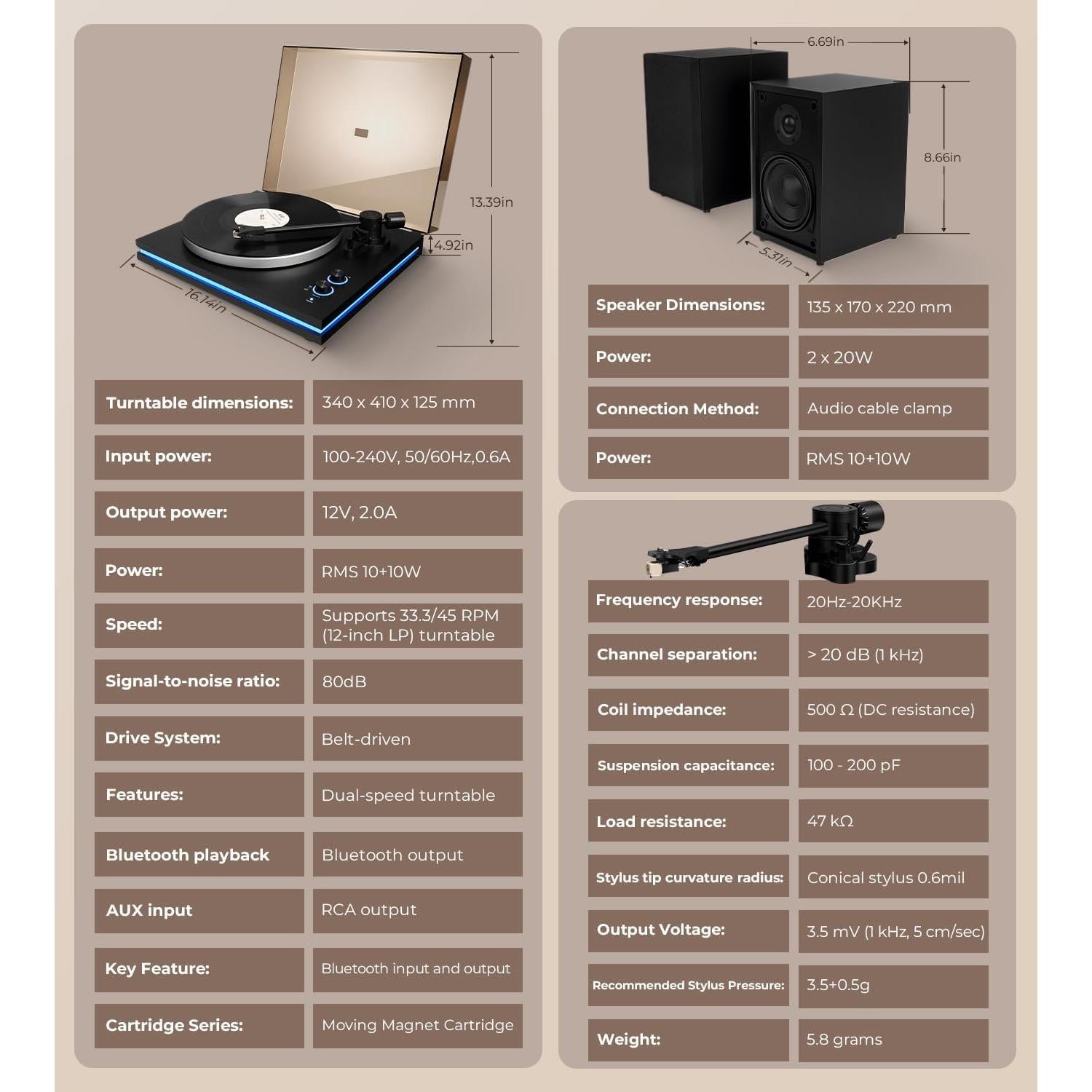 Reproductor de Vinilo Vangoa RP-03 con Altavoces 40W Bluetooth