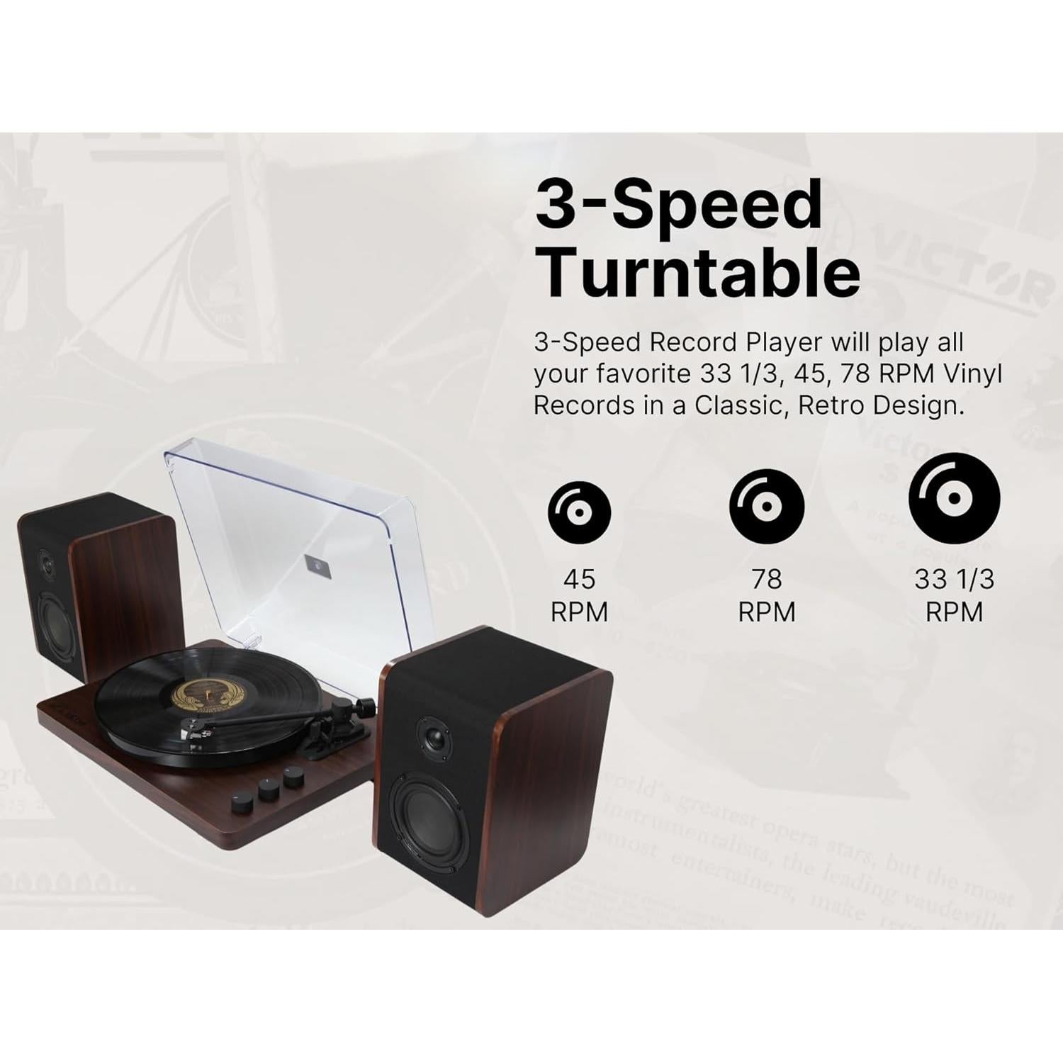 Tocadiscos Victor VWRP-1600 Bluetooth 3 Velocidades Madera