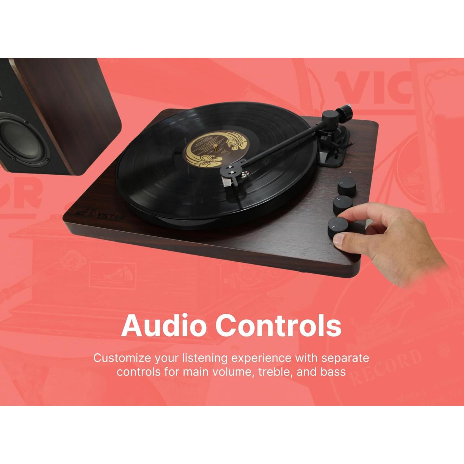 Tocadiscos Victor VWRP-1600 Bluetooth 3 Velocidades Madera