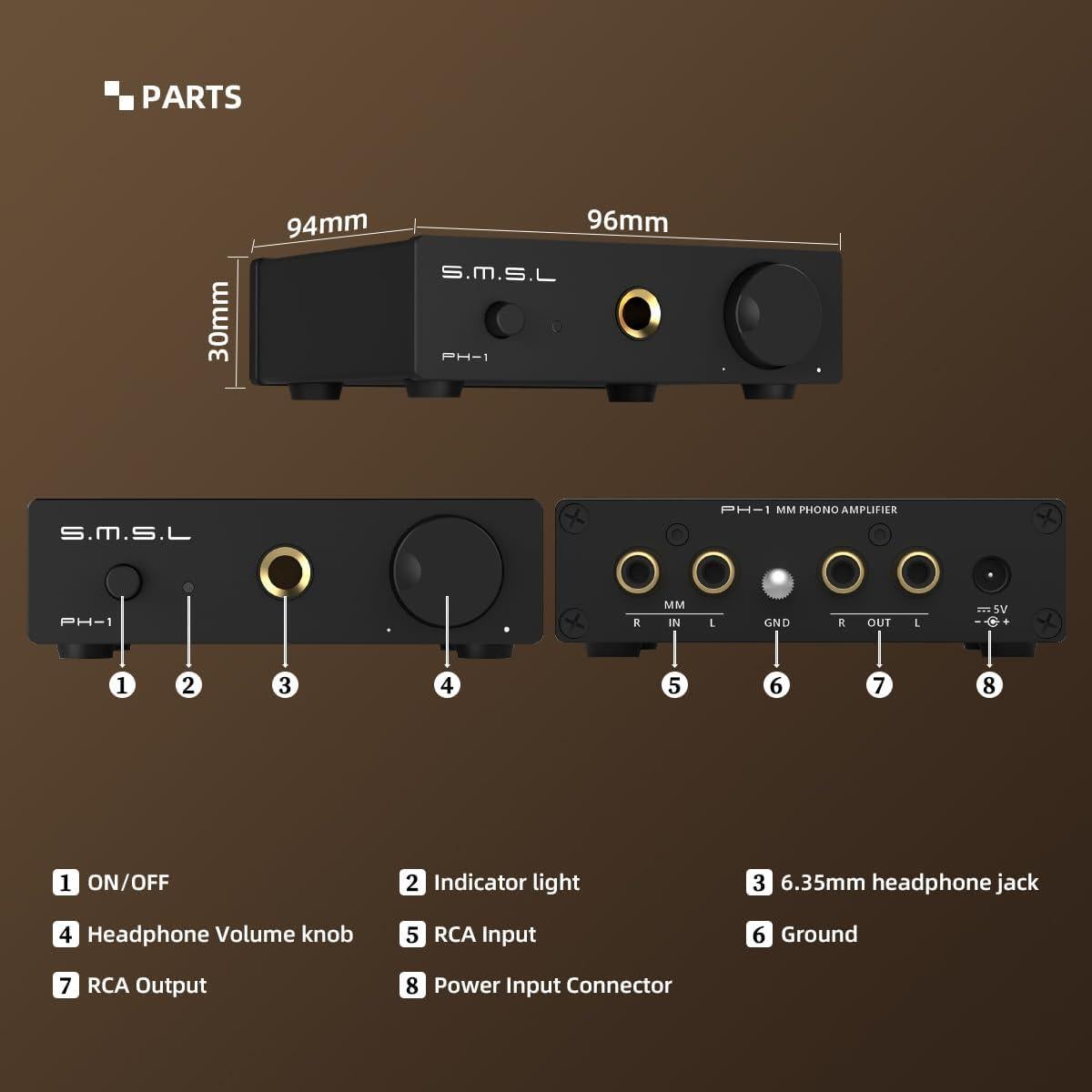 Amplificador de Phono S.M.S.L PH-1 para Tocadiscos MM